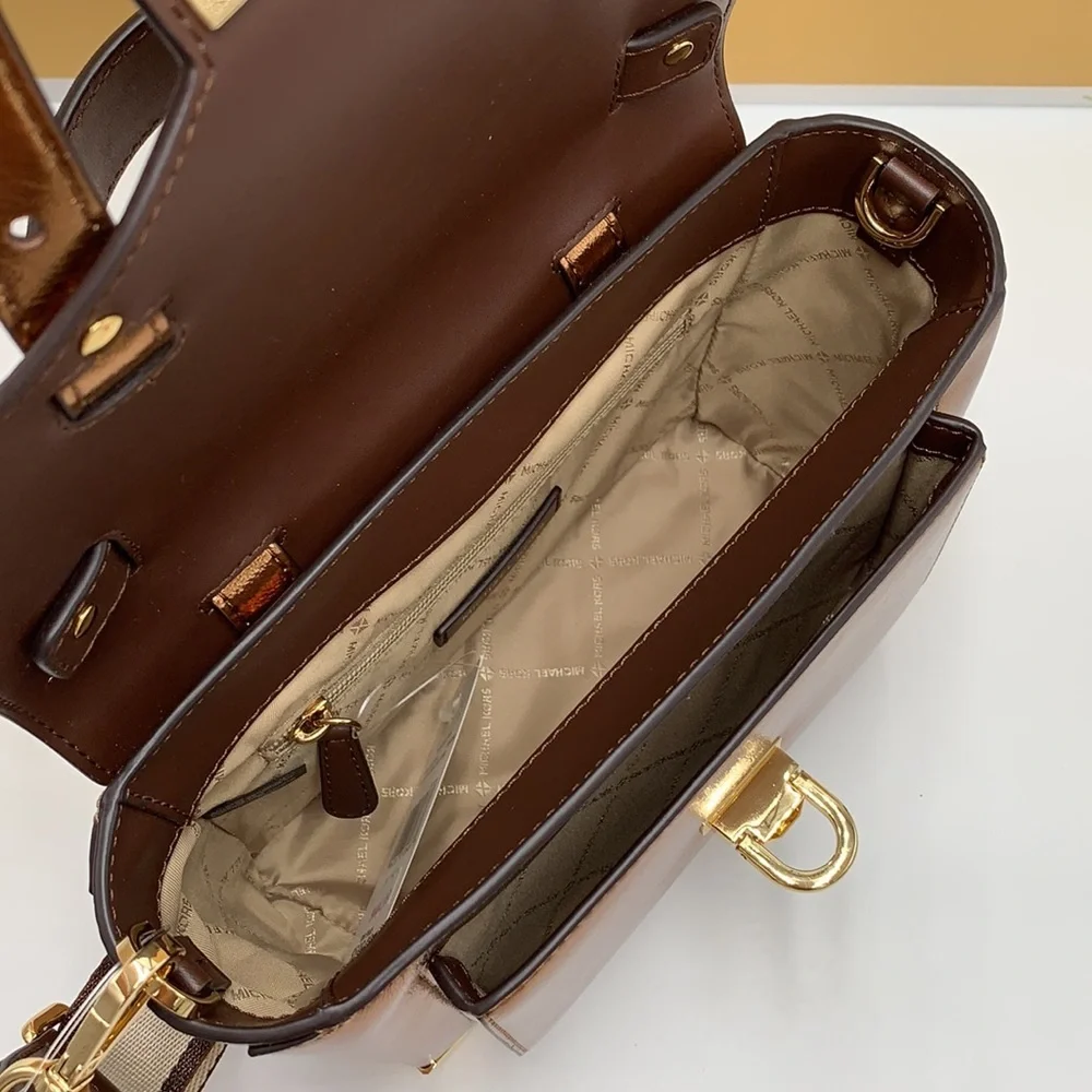 MICHAEL KORS  Manhattan Medium Top Hand  School Patent Satchel MOCHA COLOR